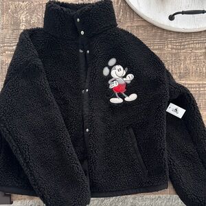 Disney Black Fleece Jacket with Mickey Mouse Embroidery